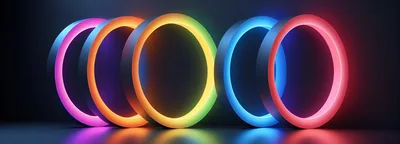 Abstract Neon Glowing Rings In Dark Space