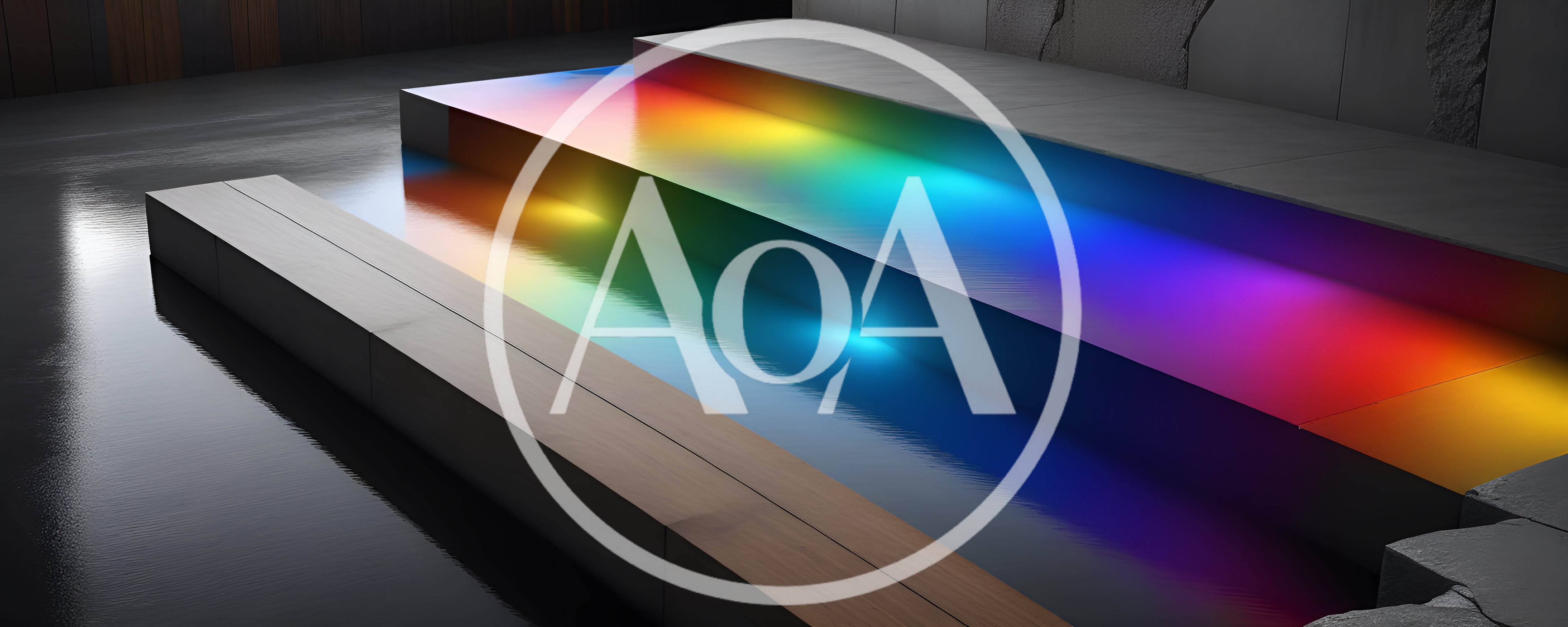 Abstract Rainbow Light Reflection On Modern Architectural Steps