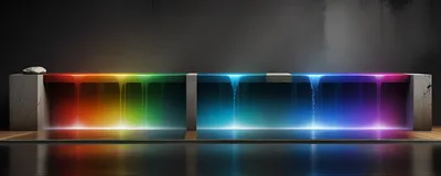 Abstract Rainbow Waterfall Feature With Concrete Structure