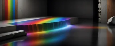 Abstract Rainbow Waterfall Flowing Into Dark Reflective Pool
