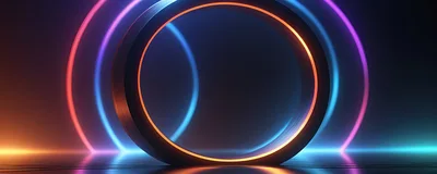 Abstract Neon Circular Portal With Glowing Light Rings