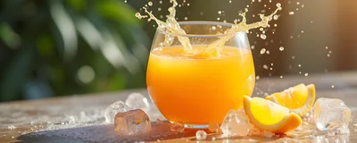 Orange Juice Splashing In A Glass With Ice