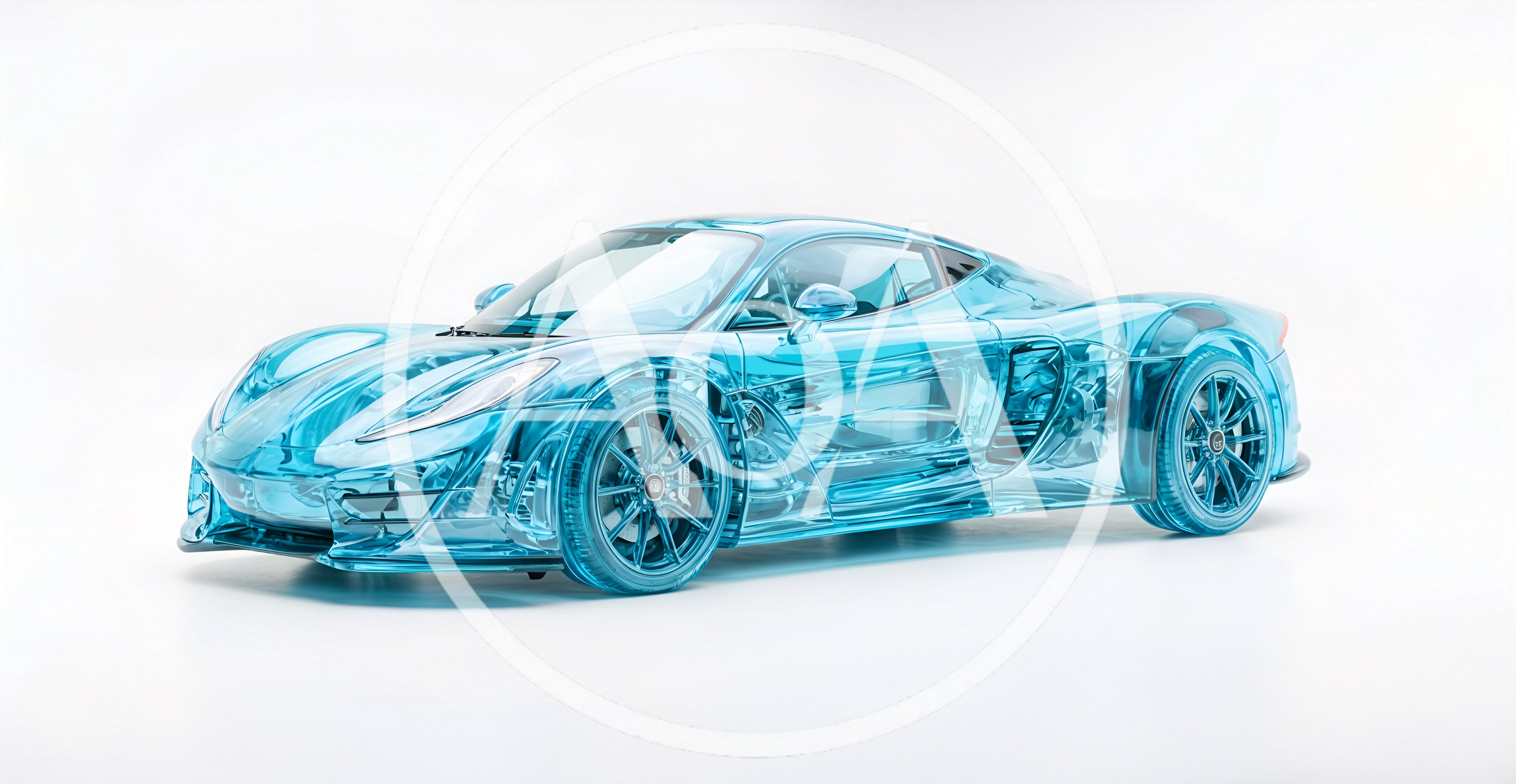 Transparent Blue Concept Supercar On White Background