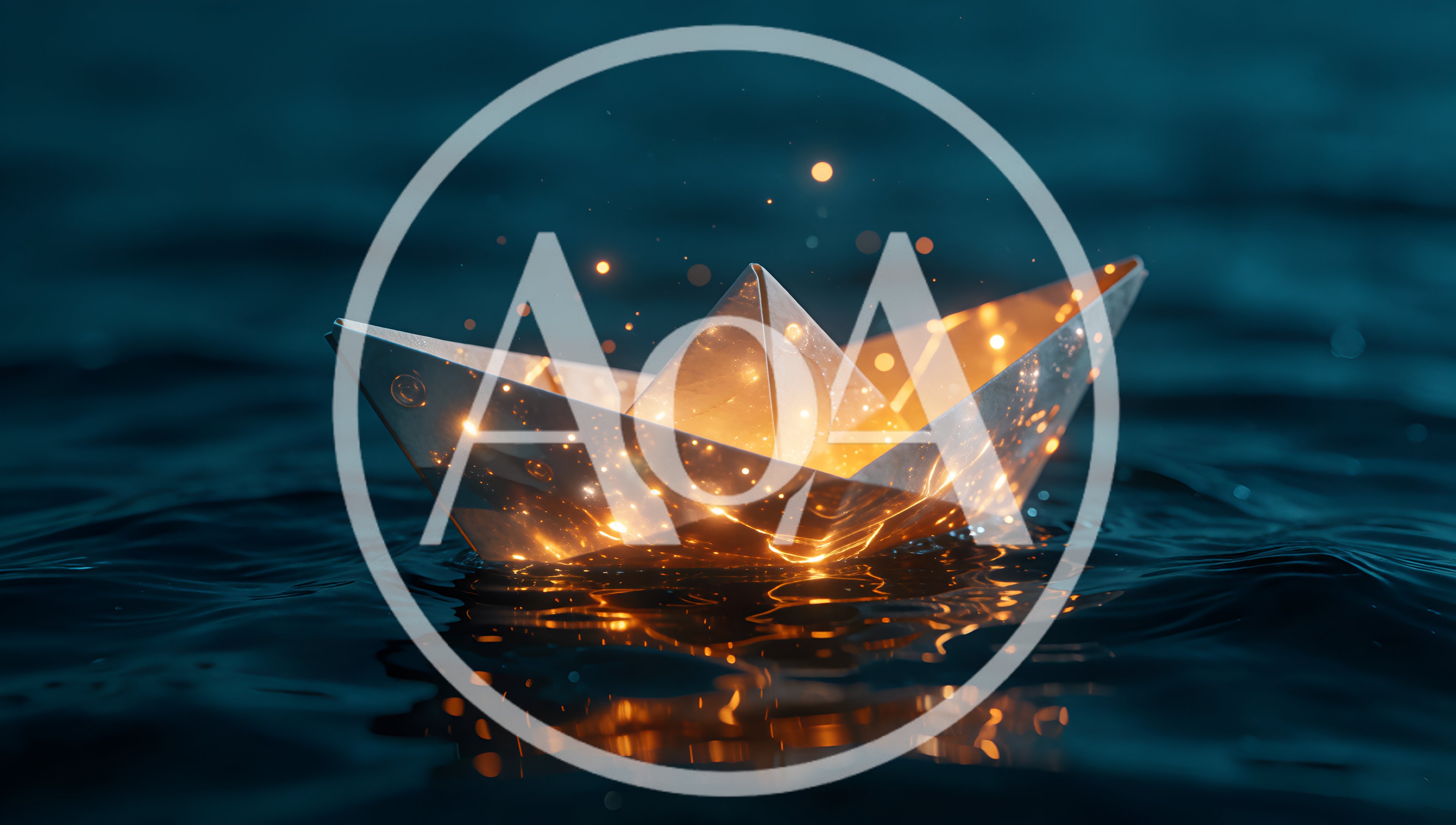Glowing Paper Boat Floating on Dark Water