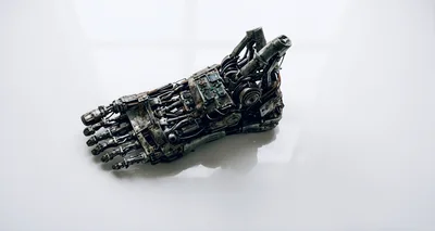 Detailed Mechanical Robotic Foot On White Background