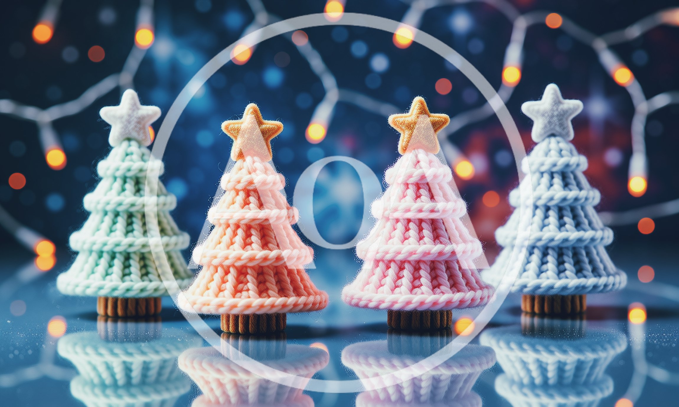 Four Miniature Knitted Christmas Trees With Festive Lights