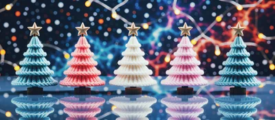Five Knitted Christmas Trees With Star Toppers