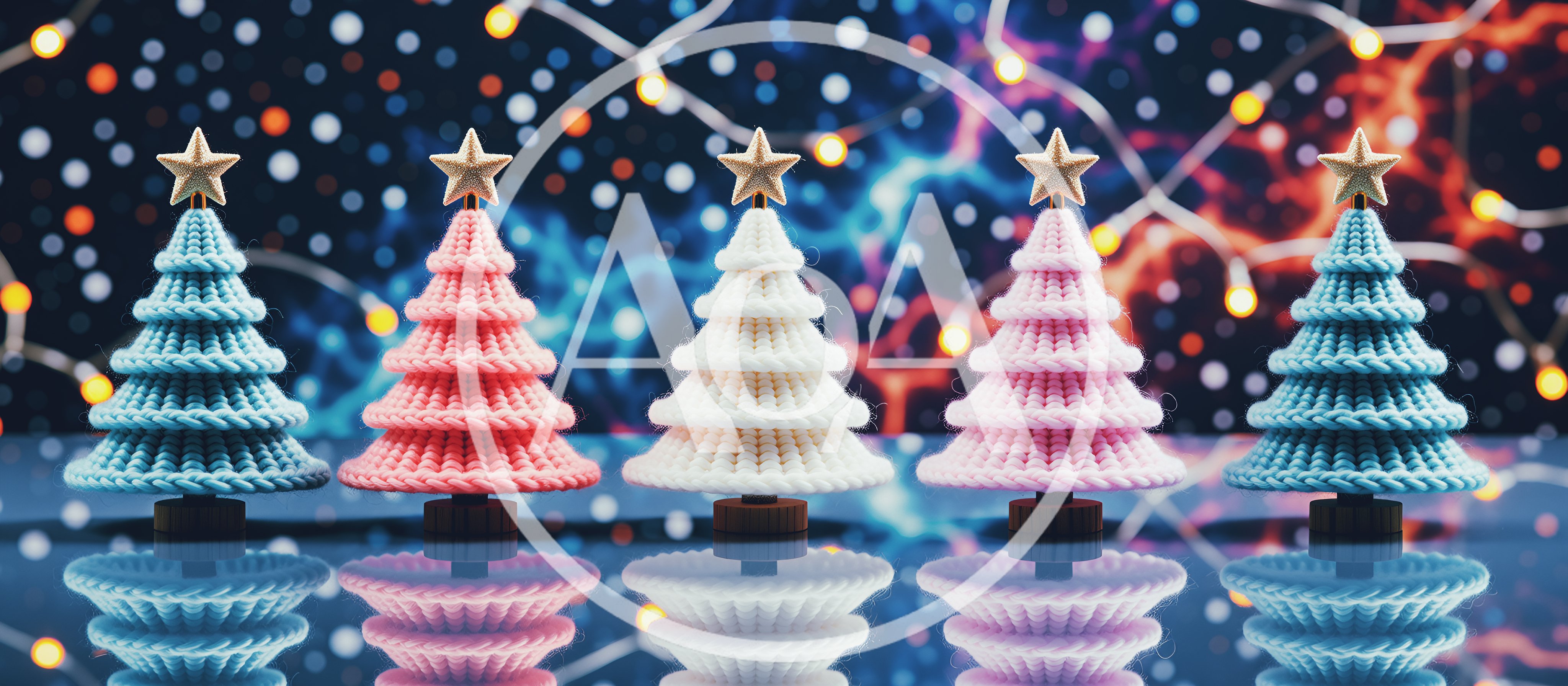 Five Knitted Christmas Trees With Star Toppers