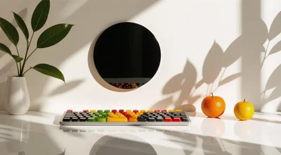Colorful Mechanical Keyboard With Fruit On Desk