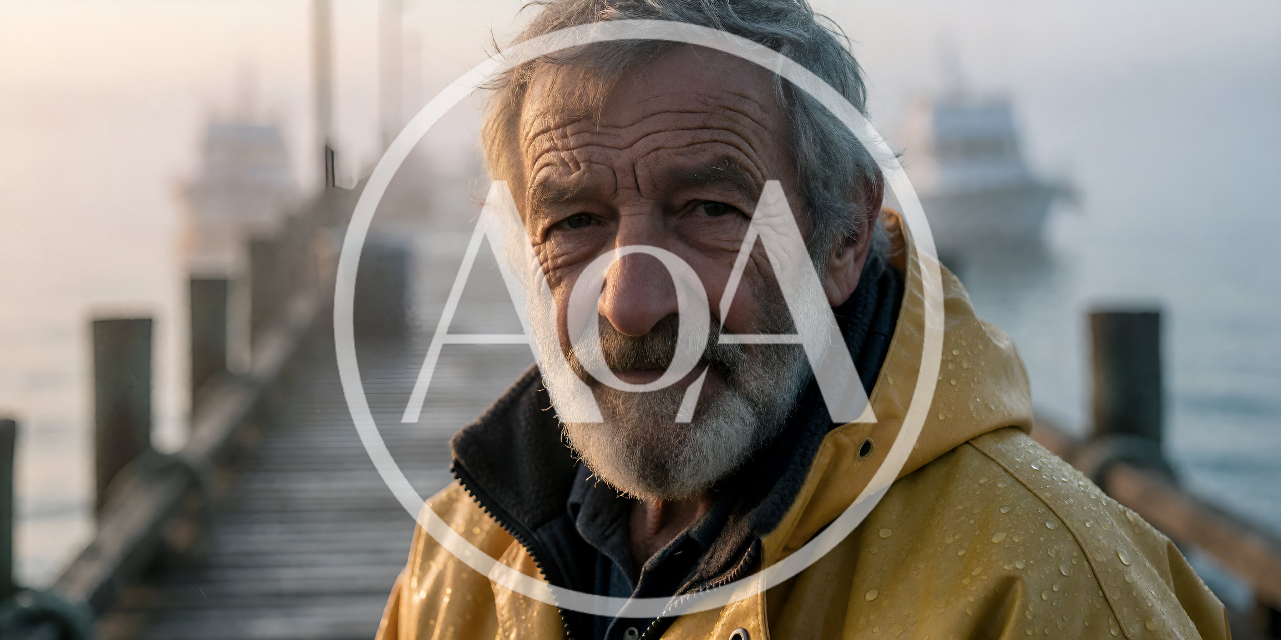 Portrait Of An Elderly Fisherman On A Pier