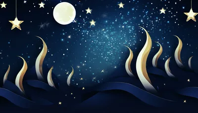 Abstract Paper Cutout Night Sky With Stars And Moon