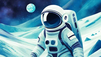Astronaut Walking On A Frozen Alien Planet Surface