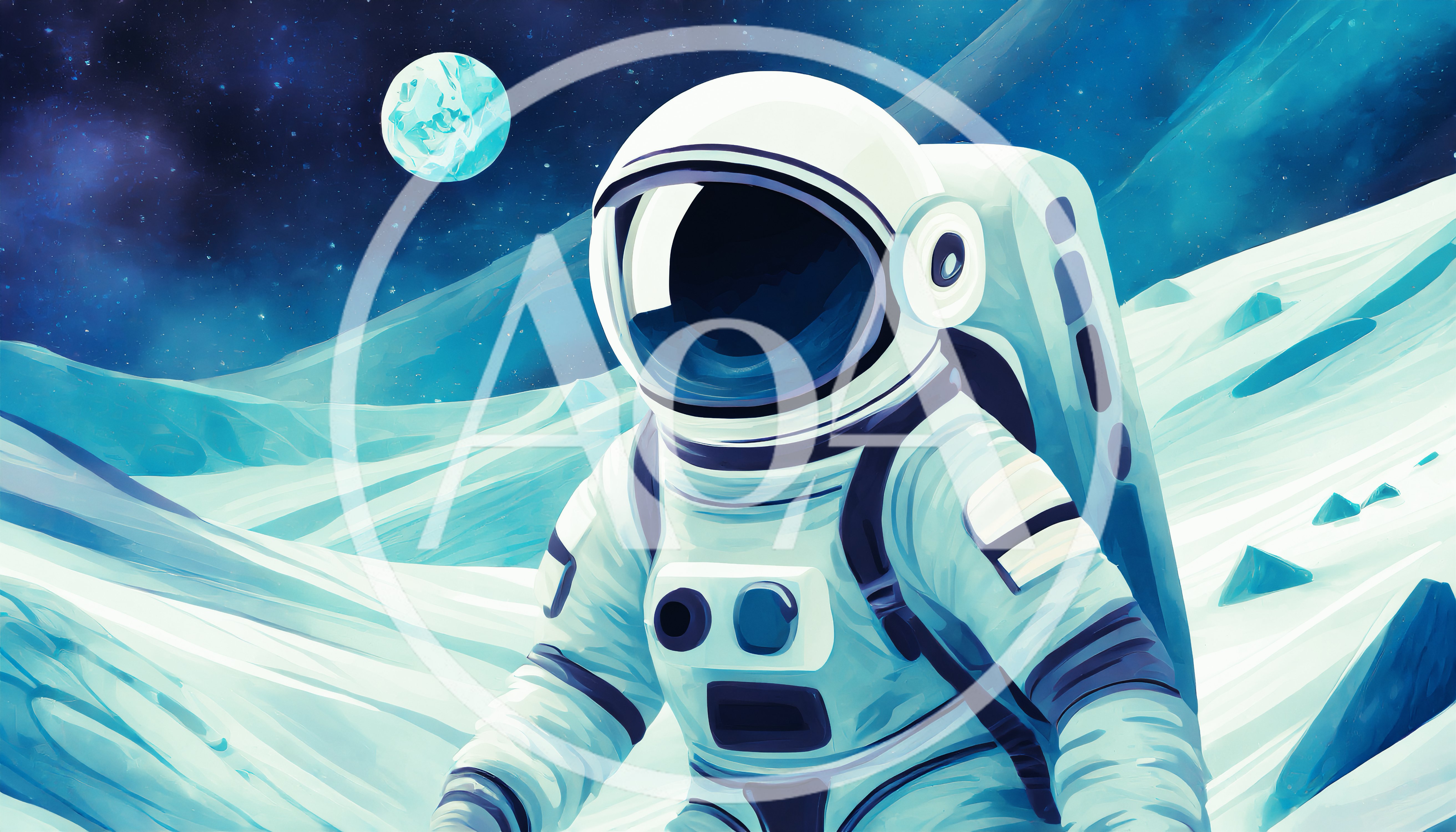 Astronaut Walking On A Frozen Alien Planet Surface