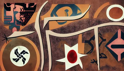 Abstract Surrealist Painting With Geometric Shapes And Symbols