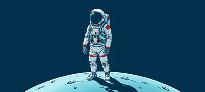 Astronaut Standing Alone On The Moon Surface