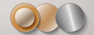Three Abstract Metallic Circular Discs On Neutral Background
