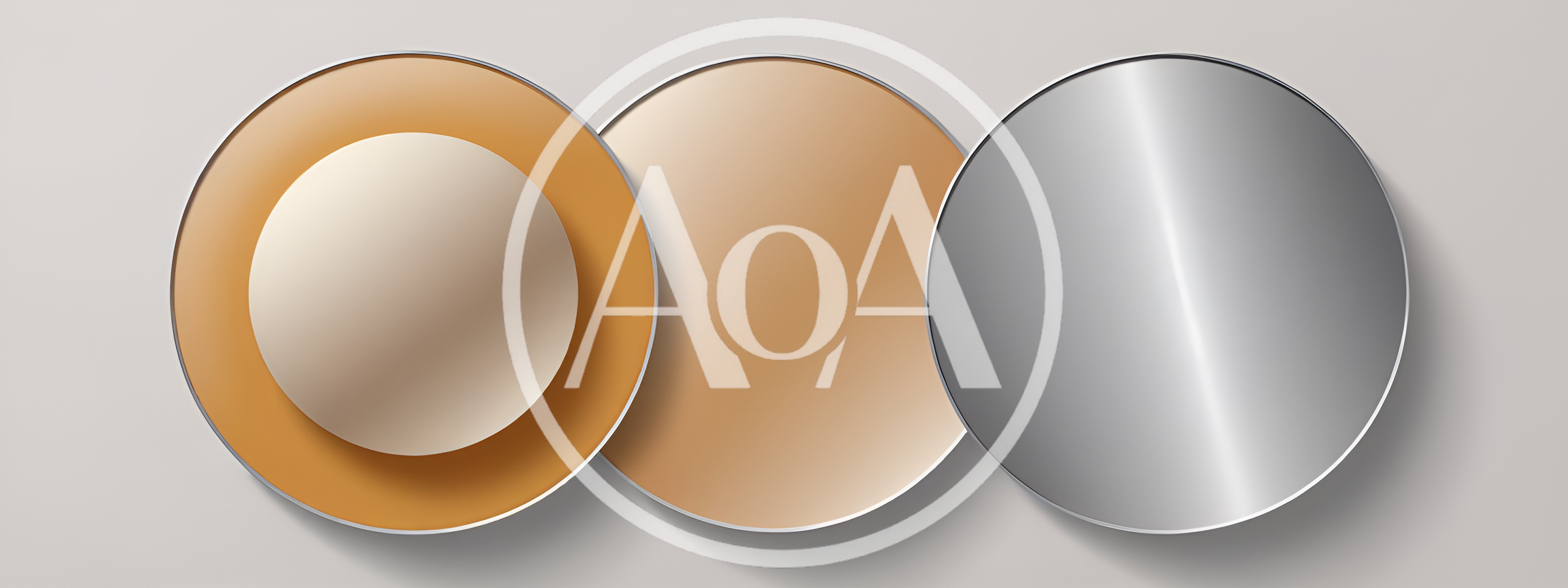 Three Abstract Metallic Circular Discs On Neutral Background