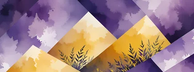Abstract Watercolor Background With Geometric Shapes And Foliage