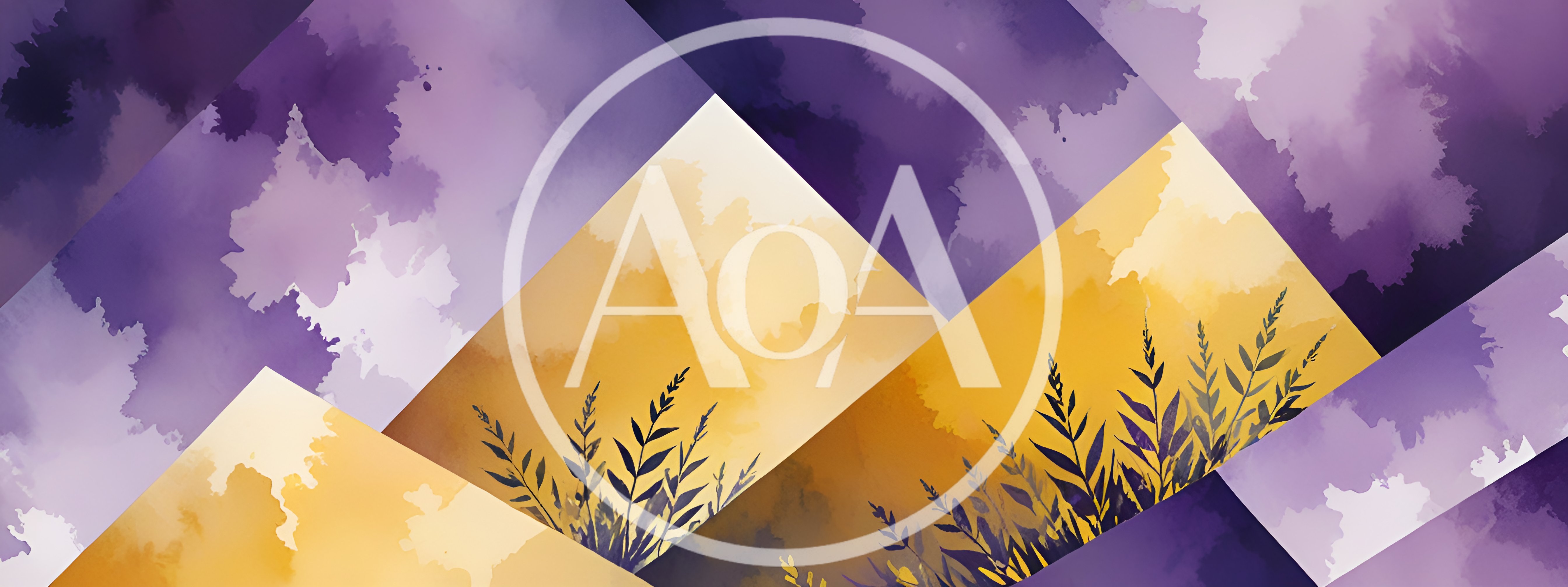 Abstract Watercolor Background With Geometric Shapes And Foliage