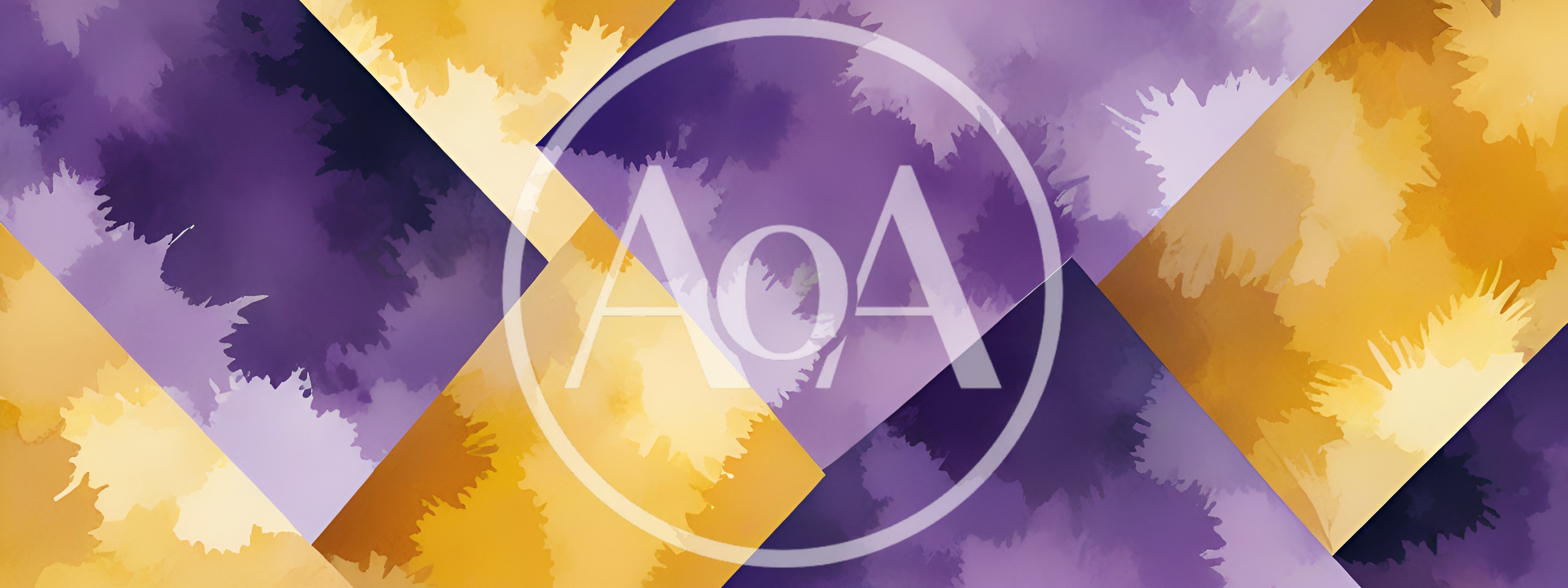 Abstract Geometric Background With Purple And Gold Watercolor Splatters