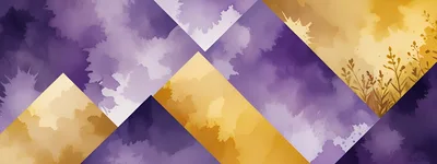 Abstract Watercolor Background With Geometric Purple And Gold Shapes