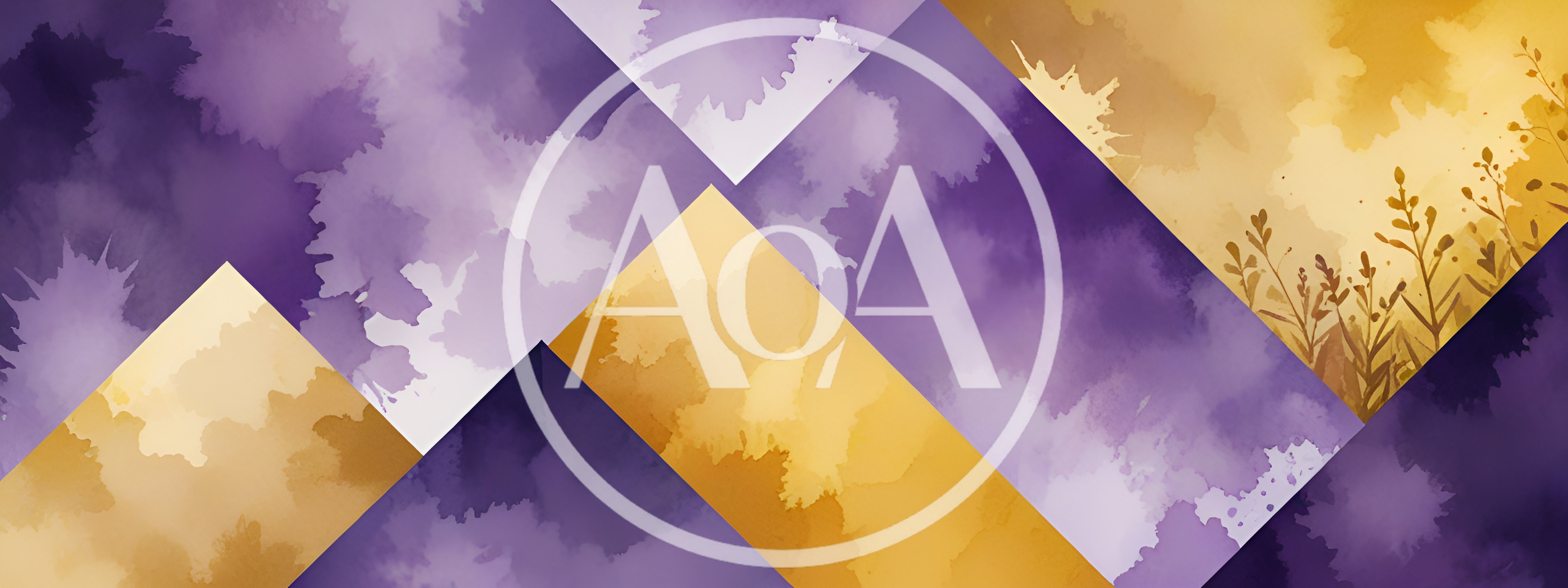 Abstract Watercolor Background With Geometric Purple And Gold Shapes