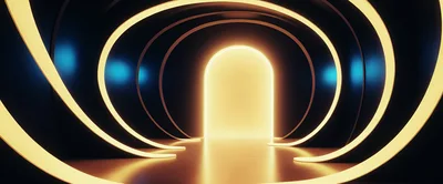 Abstract Glowing Archway Tunnel With Golden Light