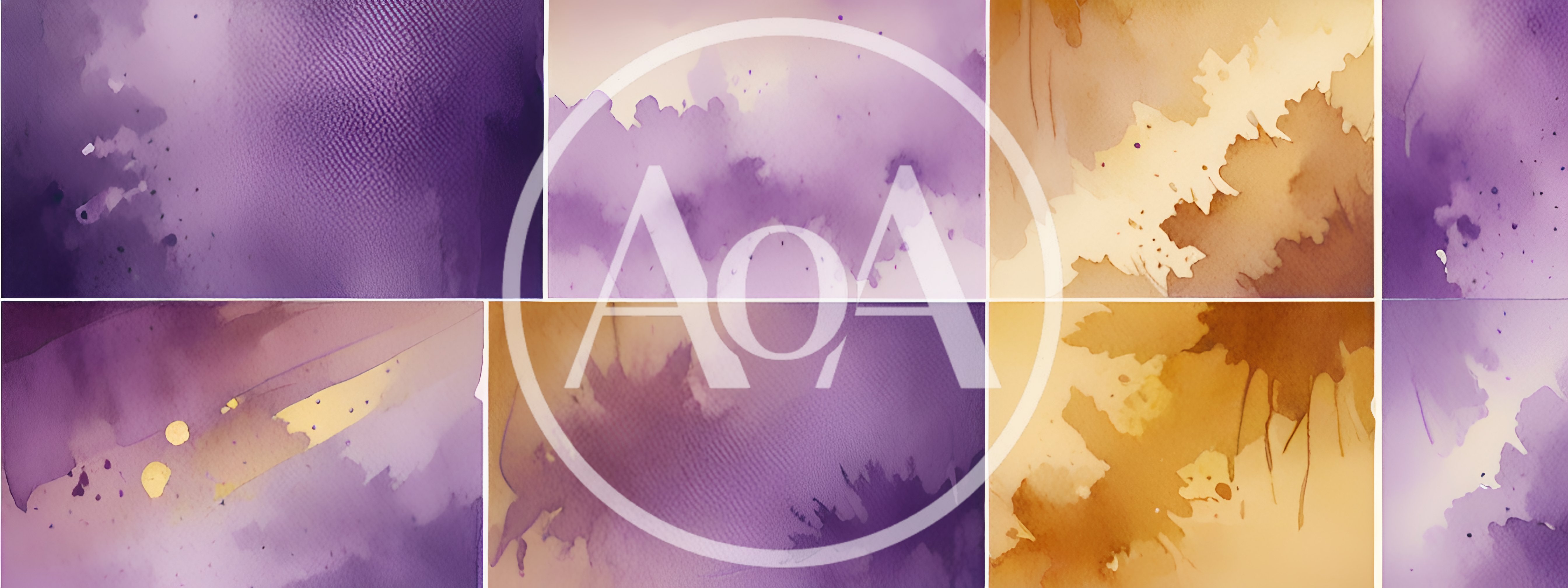 Abstract Watercolor Backgrounds With Purple And Gold Washes