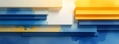 Abstract Geometric Layers With Blue And Yellow Watercolor Textures