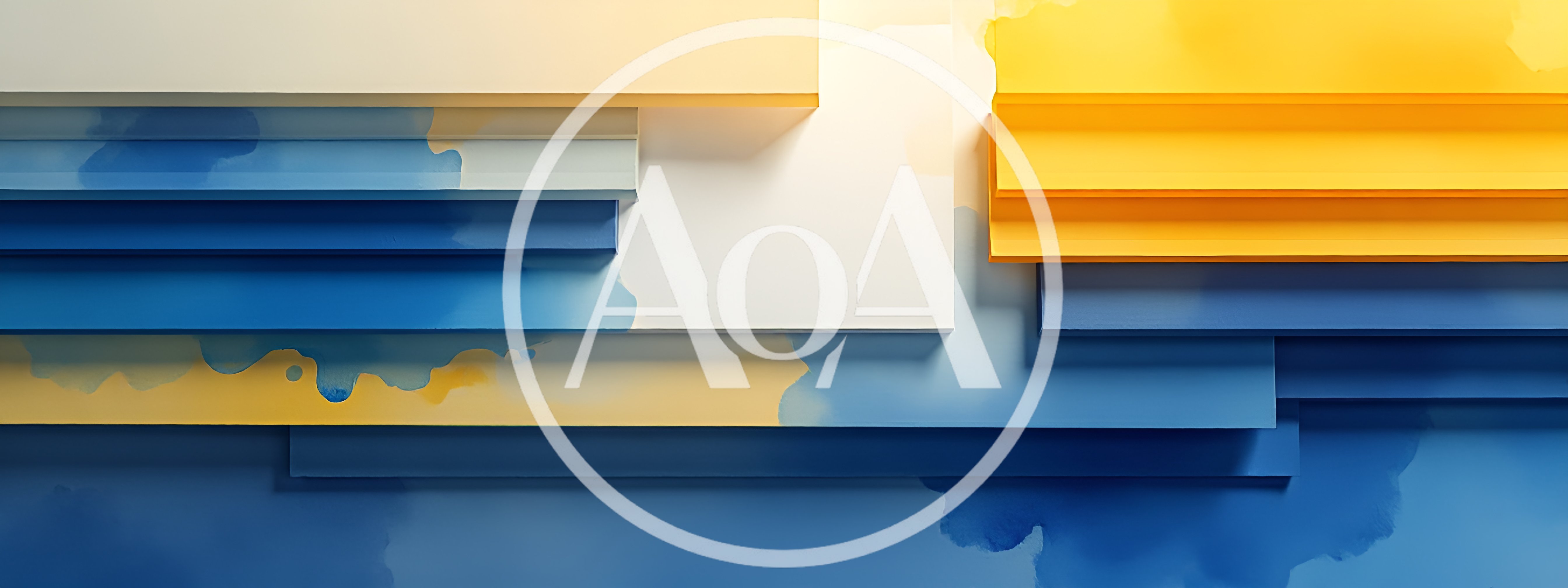 Abstract Geometric Layers With Blue And Yellow Watercolor Textures