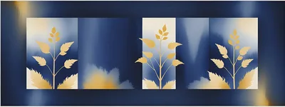 Abstract Botanical Art Panels With Gold Leaf Foliage