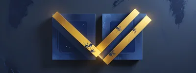 Abstract 3D Gold Bars Over Blue Square Blocks
