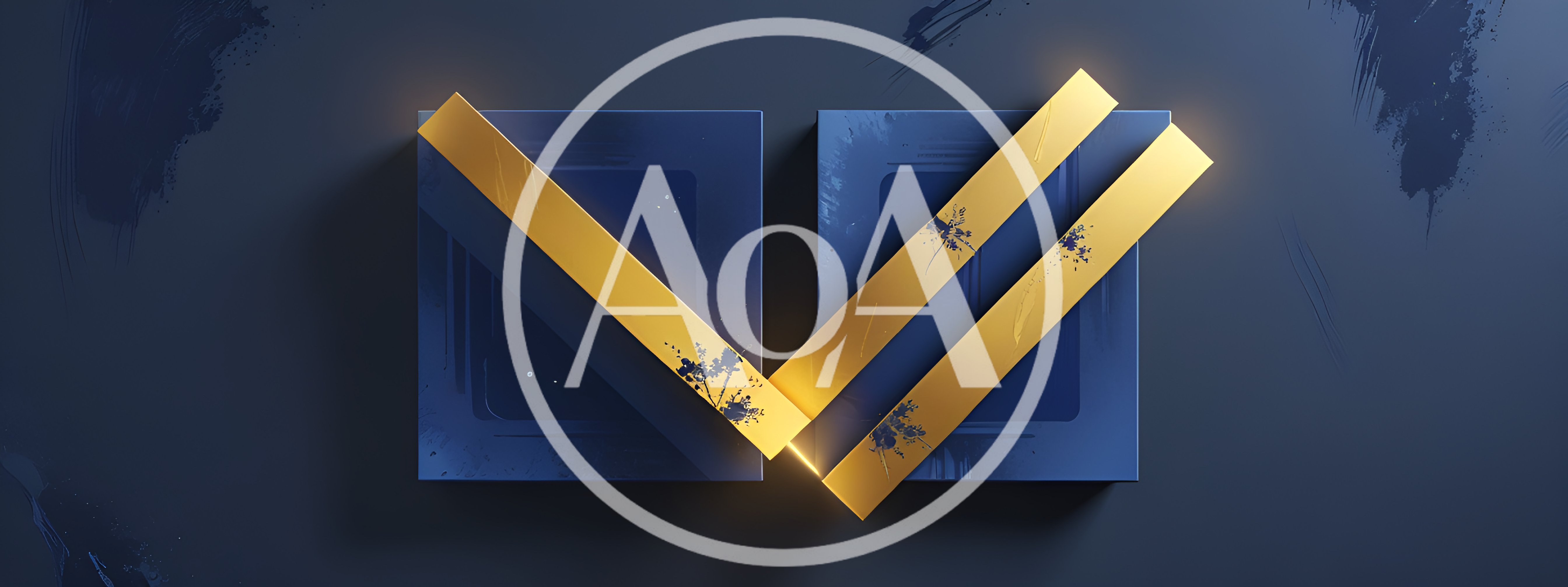 Abstract 3D Gold Bars Over Blue Square Blocks