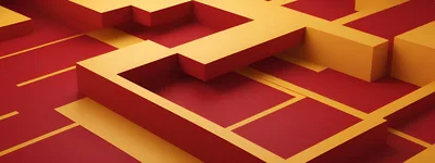 Abstract 3D Geometric Structure With Red And Yellow Blocks