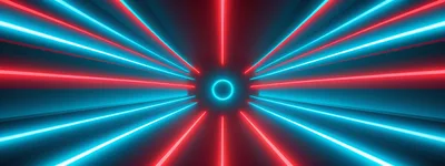 Abstract Neon Light Tunnel With Glowing Red And Blue Lines