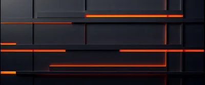 Abstract Dark Geometric Wall With Glowing Orange LED Strips