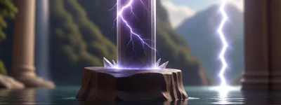Magical Lightning Pillar On A Stone Pedestal