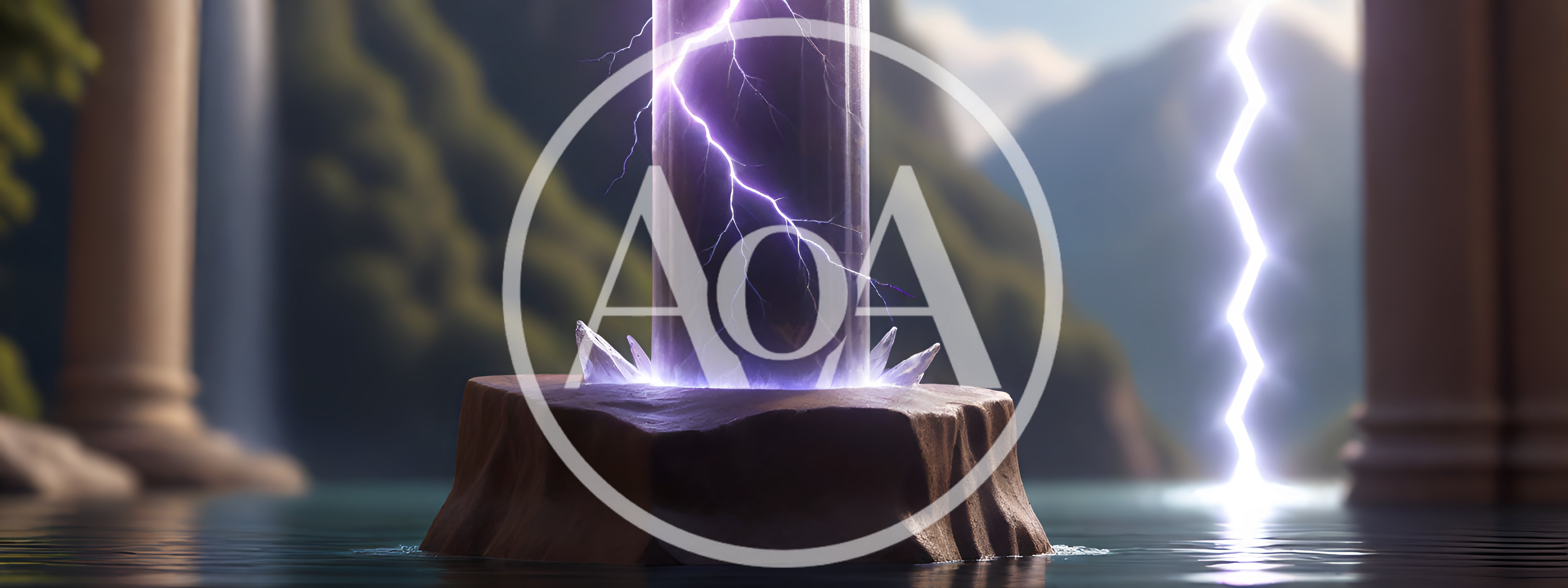 Magical Lightning Pillar On A Stone Pedestal