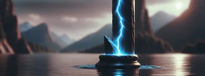 Broken Ancient Stone Pillar With Glowing Blue Lightning