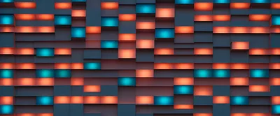 Abstract 3D Wall With Glowing Orange And Blue Blocks