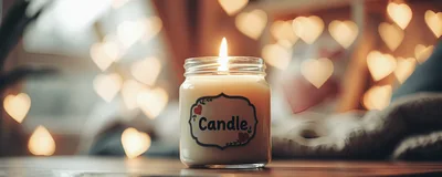 Lit Scented Candle With Heart Shaped Bokeh Background