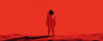 Astronaut Standing Alone On A Red Planet Surface