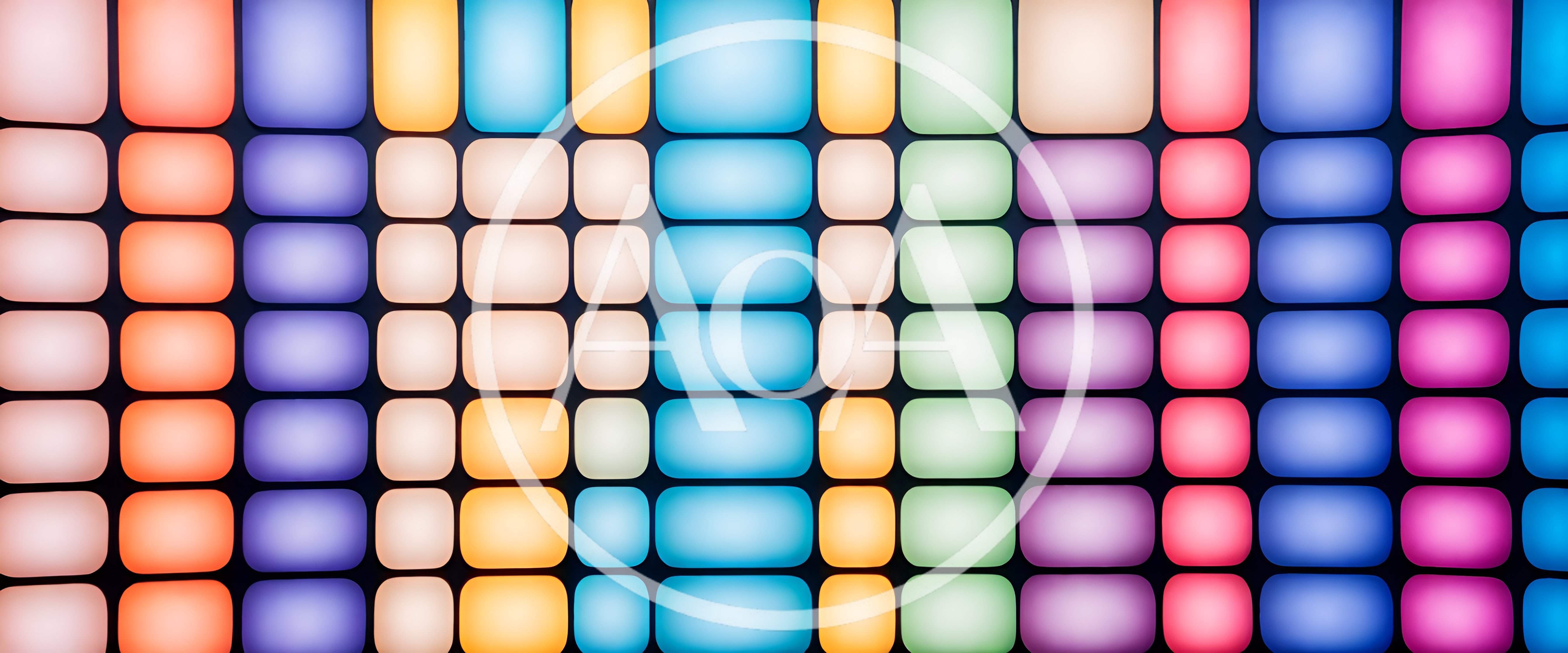 Abstract Grid Of Glowing Colorful Rounded Rectangular Panels