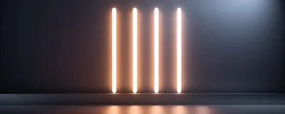 Four Vertical Glowing Neon Light Tubes On Dark Wall
