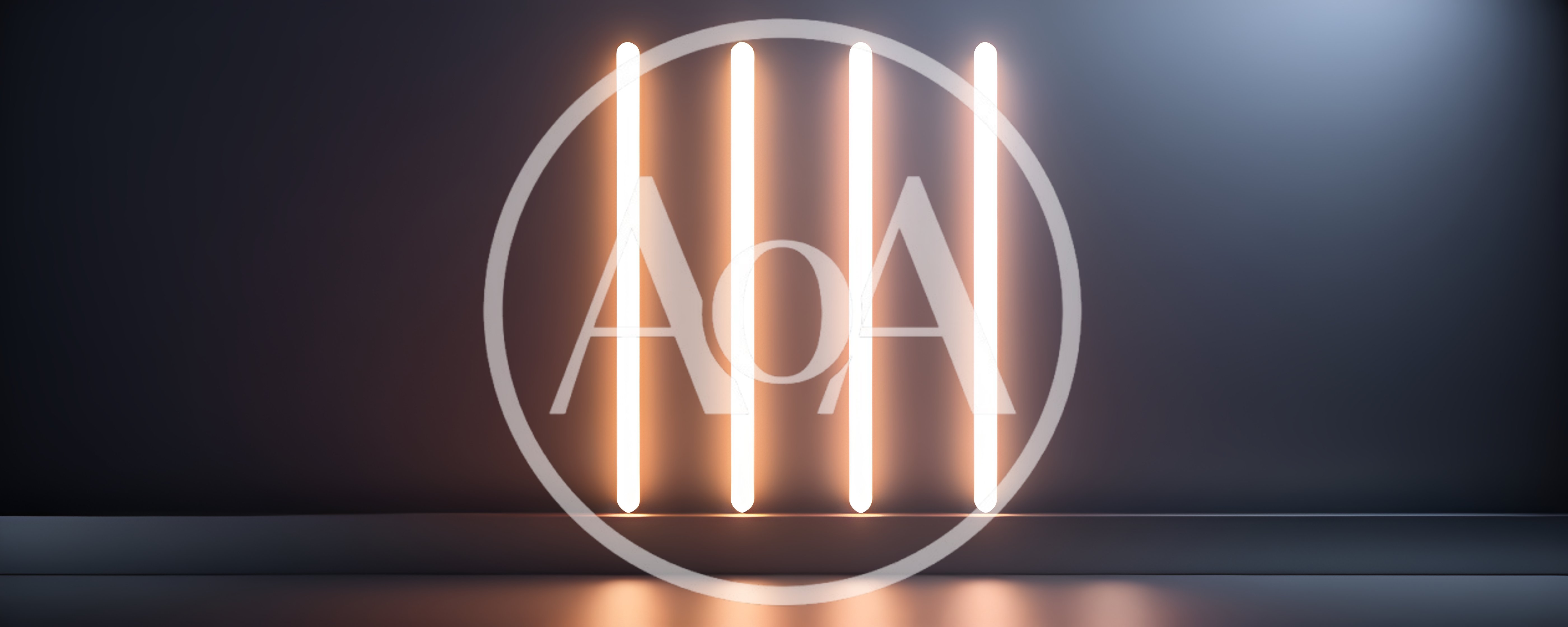 Four Vertical Glowing Neon Light Tubes On Dark Wall