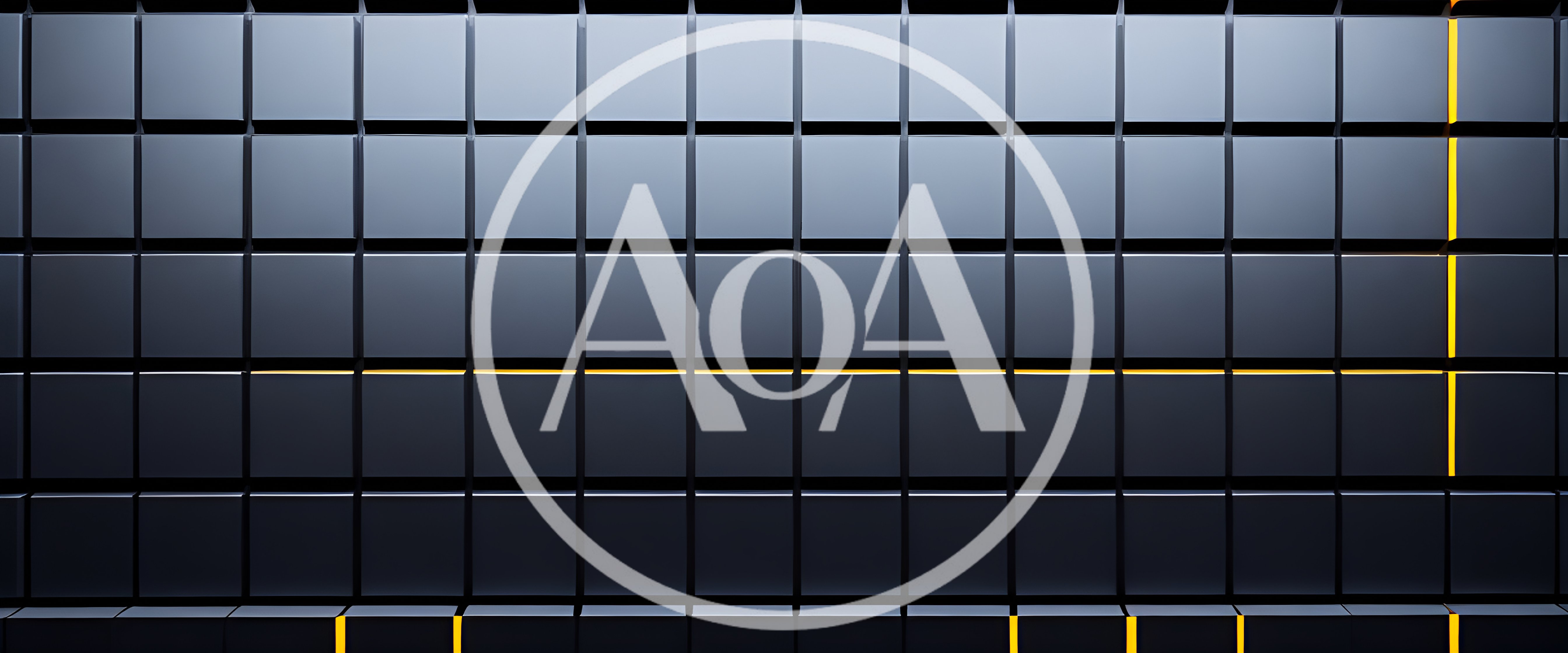 Abstract Dark Metallic Grid With Glowing Yellow Lines