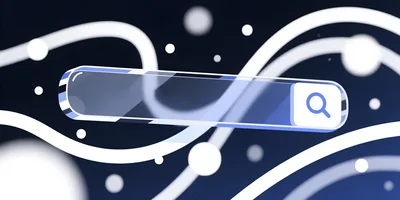 3D Glass Search Bar Interface on Abstract Background