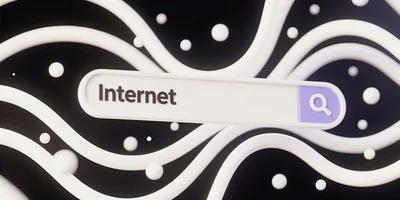3D Search Bar With Internet Text Floating In Abstract Space