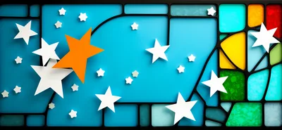 Abstract Stained Glass Background With Floating Stars