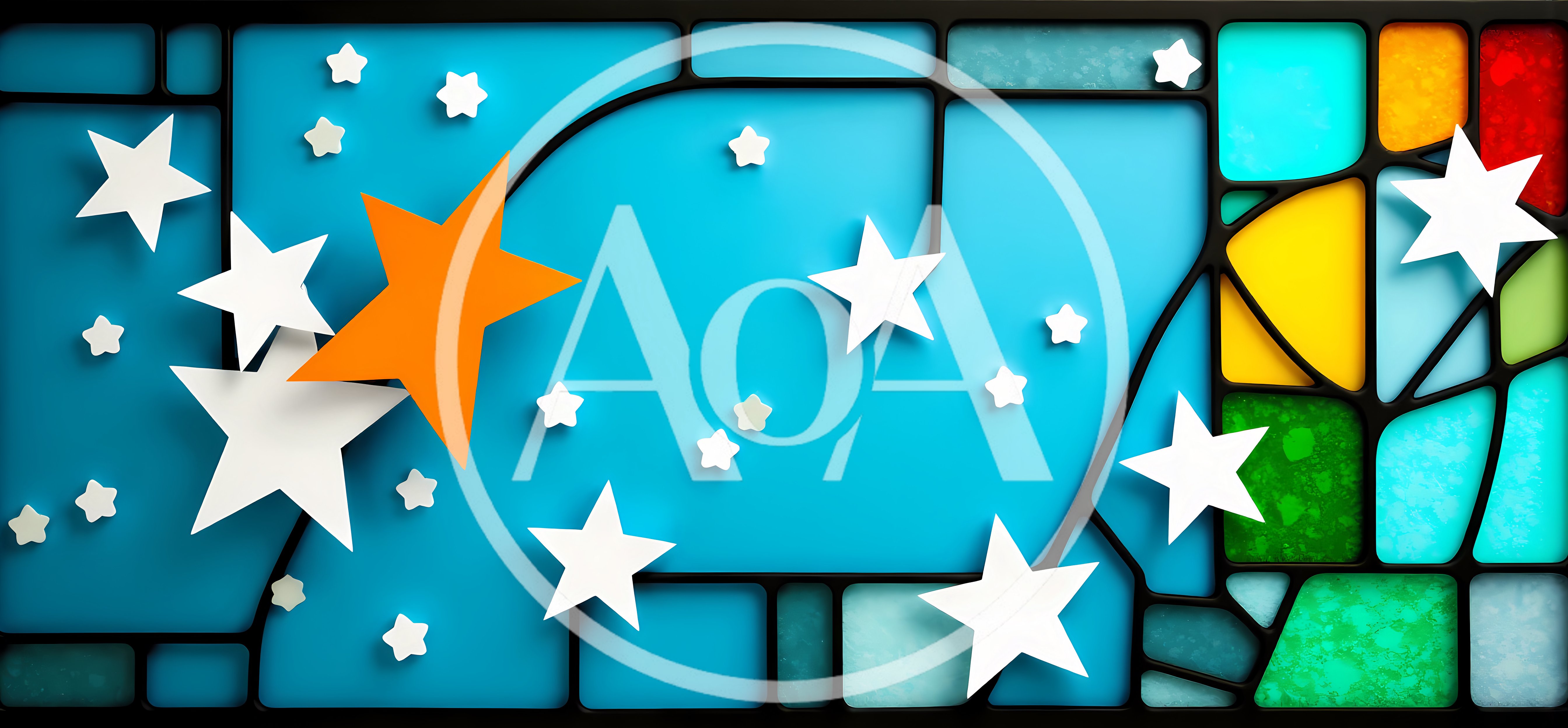 Abstract Stained Glass Background With Floating Stars